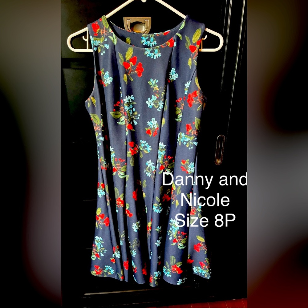 Danny and Nicole navy blue floral fit and flare